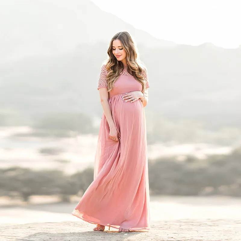 Pink chiffon maternity dress 2025