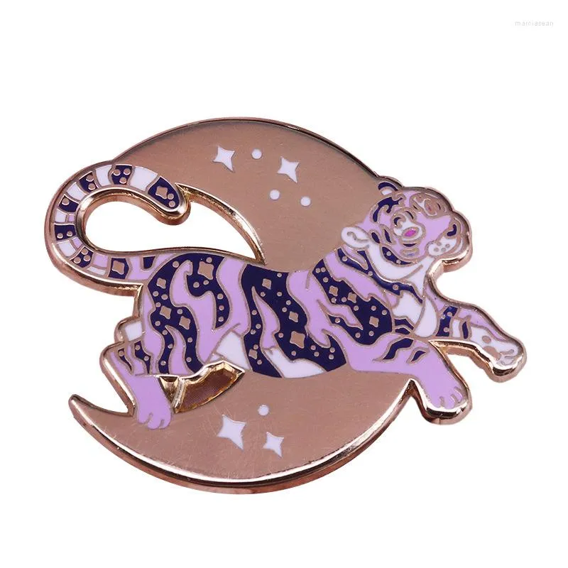 Broches beau tigre dur émail broches soleil lune étoiles femmes hommes revers Badges sac à dos collier mode bijoux cadeaux pour enfants