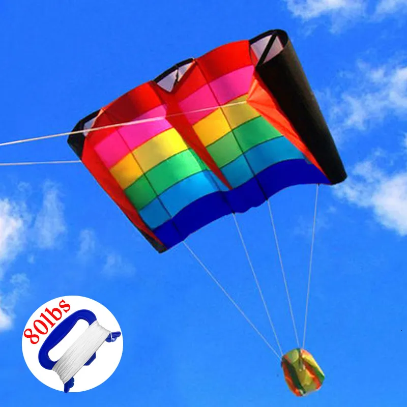 Cerf-volant Gonflable Arc-en-ciel – 1,4 M – Double Ligne – 2 Lignes De 30 M – Pour Adulte Et Ado Dès 14 Ans
