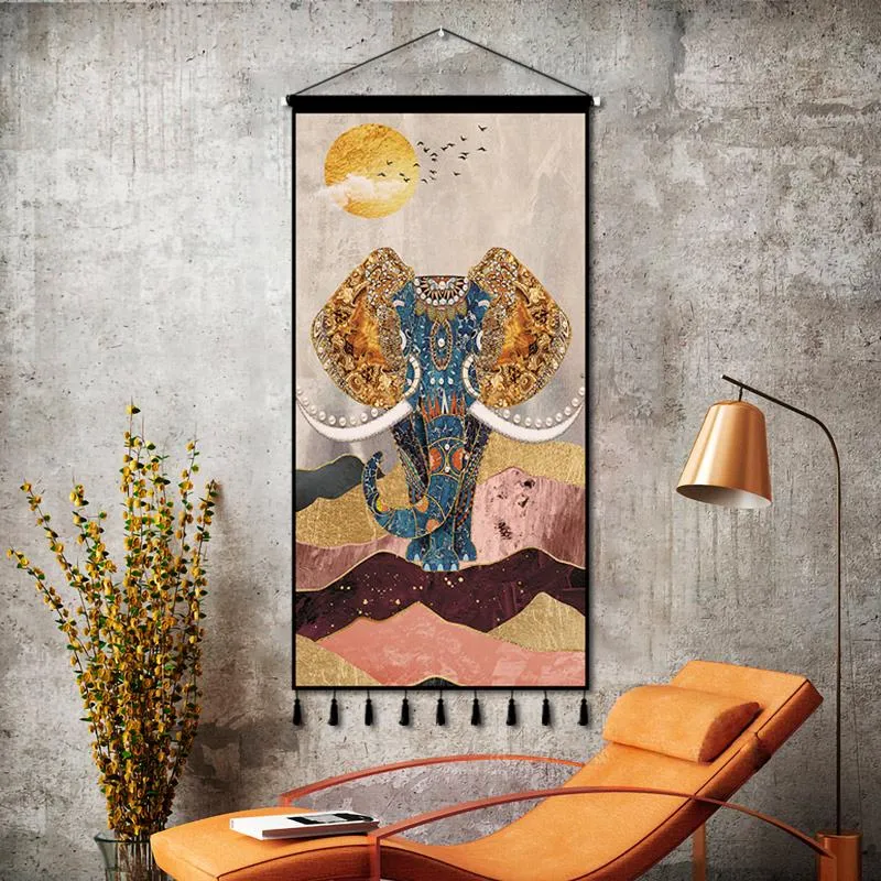 Tapestries Ethnic Style Light Luxury Elephant Tapestry Aesthetic Thai Pattern Living Room Bedroom Fabric Background Decoration For Home