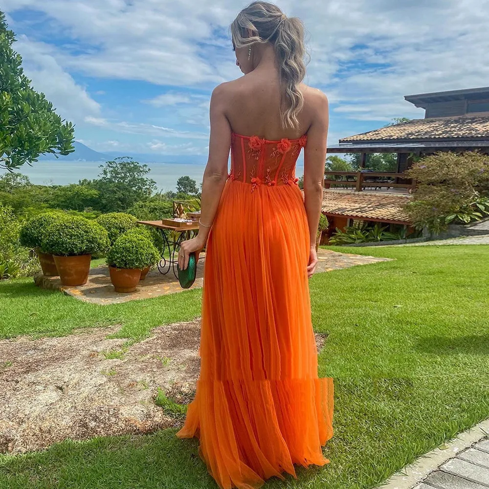 Elegant Orange Tulle Prom Gown: Strapless, Pleated, Floor Length. Shop Now!  from Dhgate Prom Dresses - price 103.52