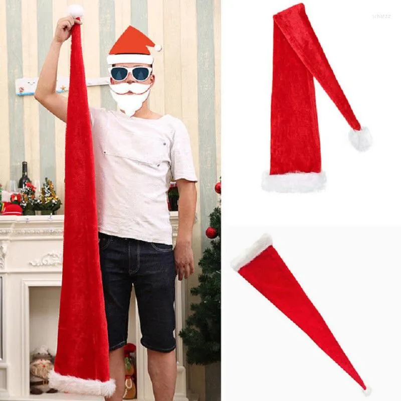 Рождественские украшения вечеринка Санта -Клаус Длинная шляпа бархат красный белый костюм Рождество взрослые детские шляпы принадлежности