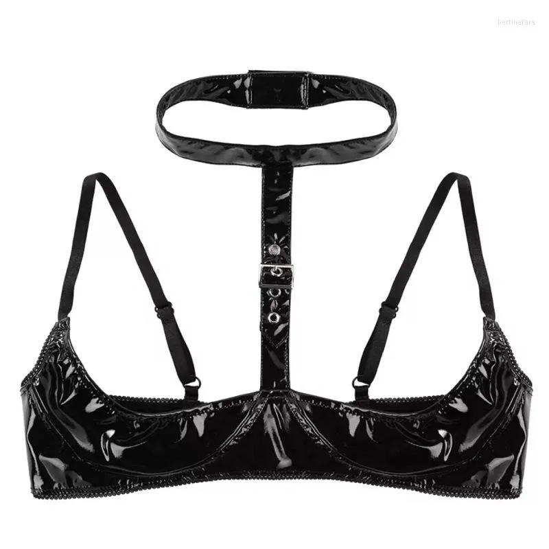 Sexy Faux Leather Leather Bra With Adjustable Wire Free Open Cup Shelf Black  XXXL From Bertinafara, $15.58