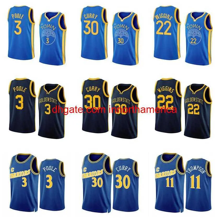 zszyta koszulka Stephen Curry 3 Poole 11 Thompson 22 Wiggins 2022-23 Sezon White Black Yellow City Jerseys