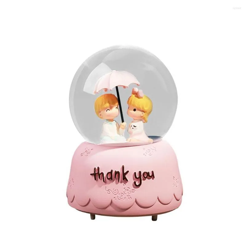 Dekorativa figurer Par Crystal Ball Music Box Girl Pink Snow Lanterns Student Gift Ornament Valentine's Day