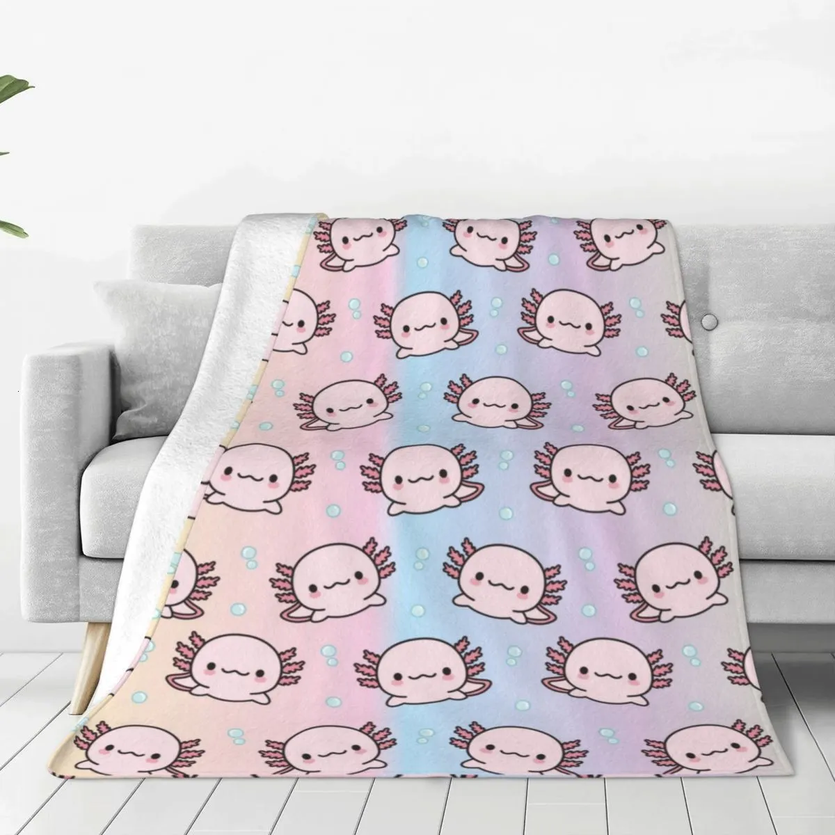 Coperte carine axolotl pile lanciate coperte di salamandra animale per divani morbida chicchi sottile 230320