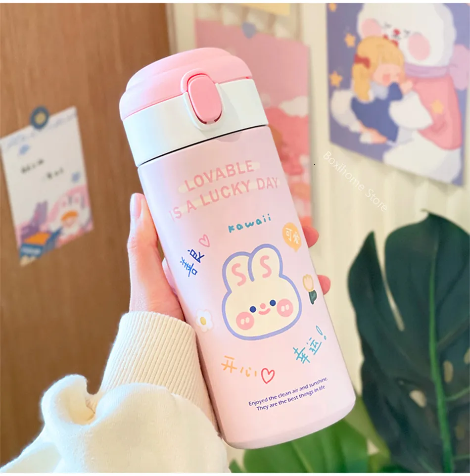 Miniso Bottles 380 ML Kawaii Bear Thermo Bottle For Kids Girl School Women  Stainless Steel Insulated Cup With Straw Cute Thermal Miniso Bottles 230320  From Kong09, $13.02