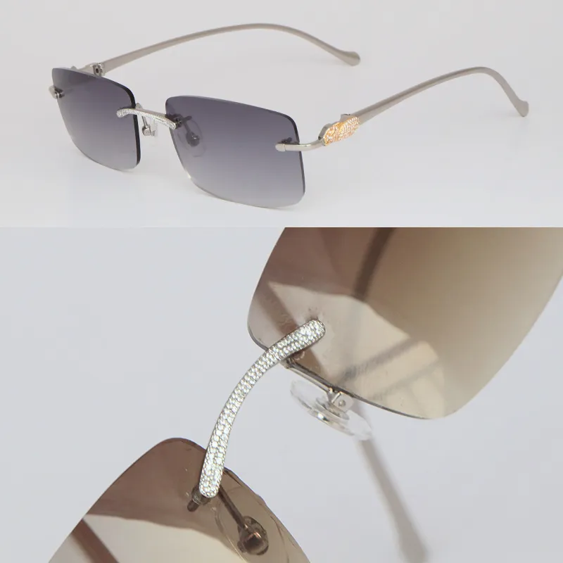Nya båglösa modesolglasögon för kvinnor Man Moissanite Diamond Solglasögon Metallkörning Lyxiga diamantuppsättningsglasögon Designerglasögon Unisexglasögon