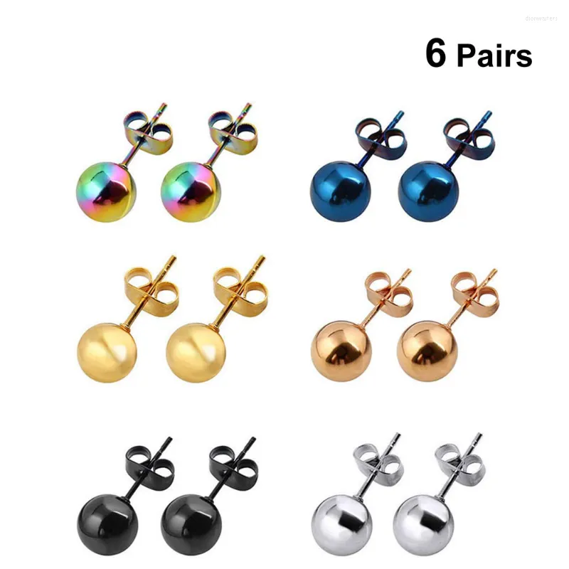 Stud Earrings 6 Pairs Fashion Chic Steel Trendy Colorful Ball Ear Studs Jewelry Punk Statement