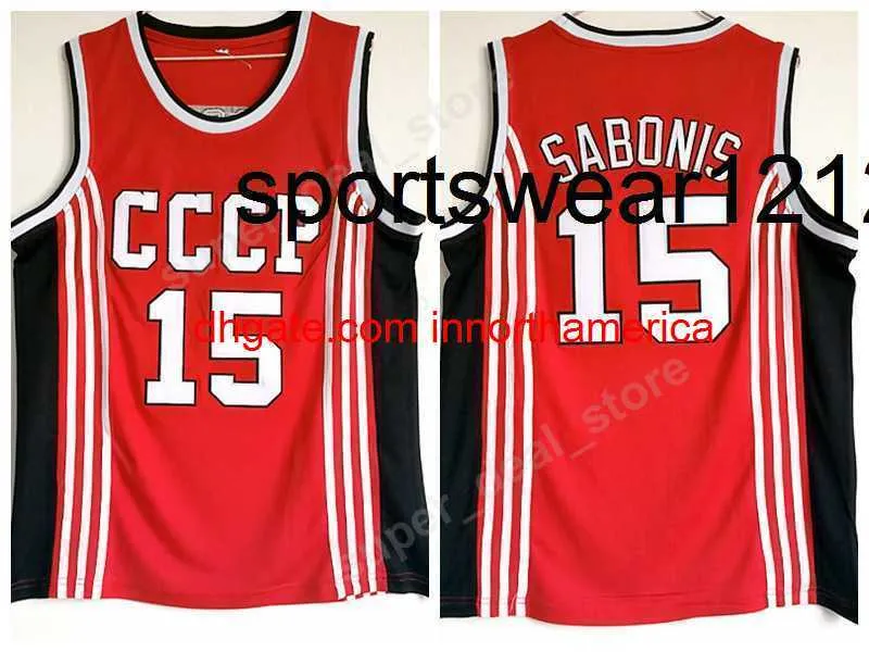 Arvydas Sabonis Jersey 15 Basketball CCCP Team Russia College Jerseys Men Red Team Color All Sttitched Sports On