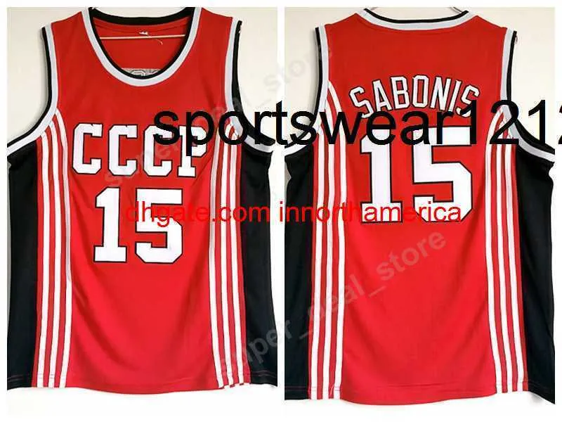 Arvydas Sabonis Jersey 15 Basketbal CCCP Team Rusland College Jerseys Heren Rood Teamkleur Alle gestikte sporten aan