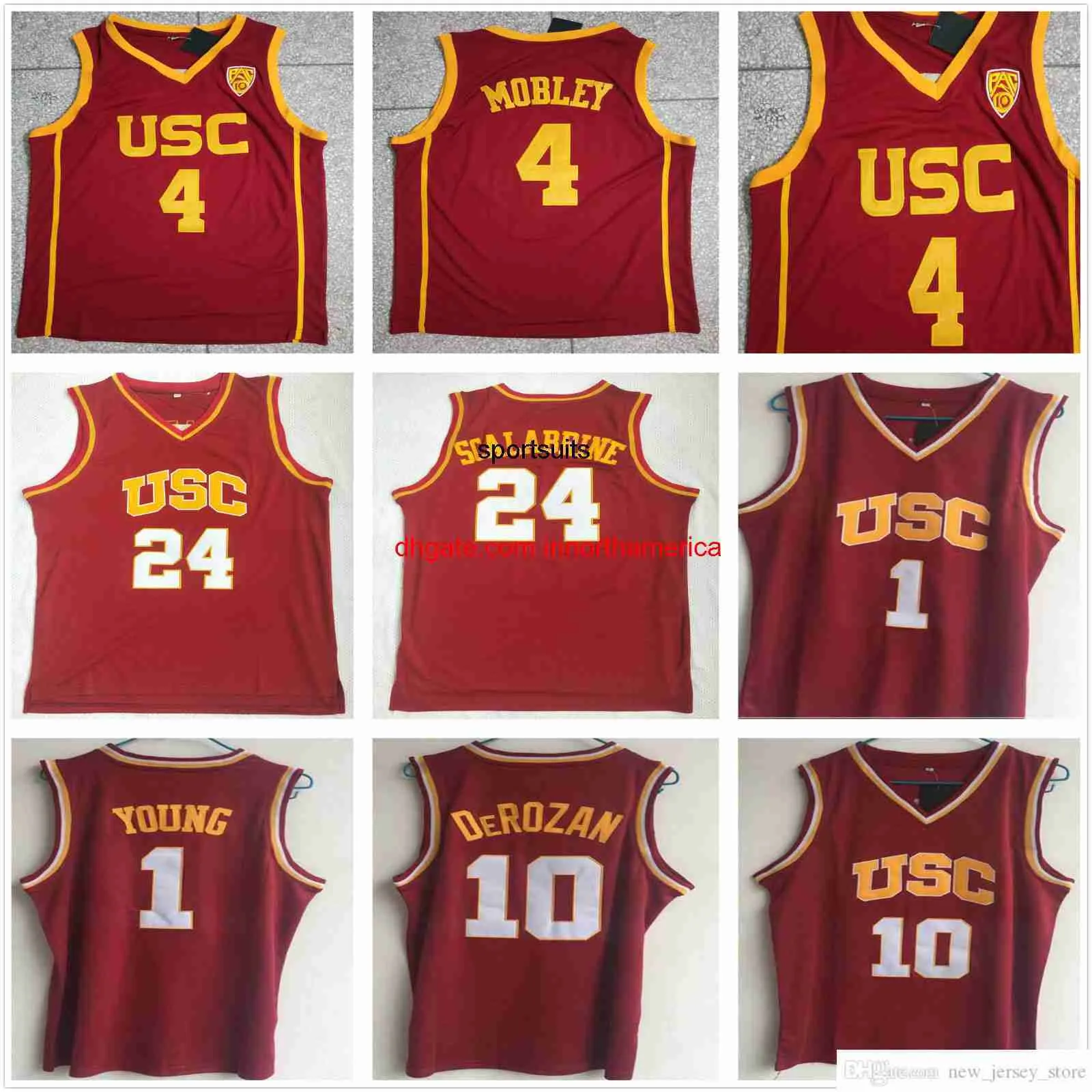 Stitched Vintage NCAA USC Trojans College Basketball Jerseys 4 Evan Mobley 24 Brian Scalabrine Nick 1 Young Demar 10 Derozan Jersey Red