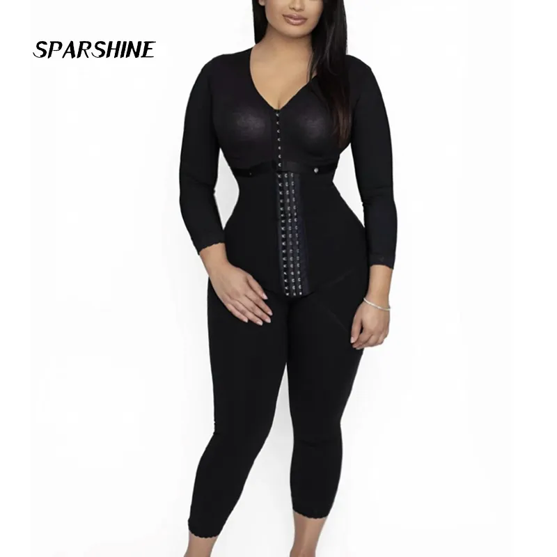 Waist Tummy Shaper Women Bodysuit PostpartumTummy Control Shapewear Long Sleeve Full Body Fa With Bra 230317_voghion.com