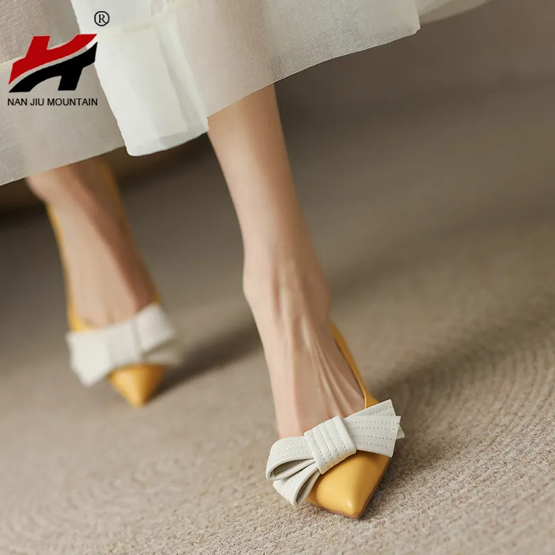 Dress Shoes Single Shoes Small High Heel Women Pointed Toe Thin Heels Bow-Knot Woman Shoes Spring Summer 230320