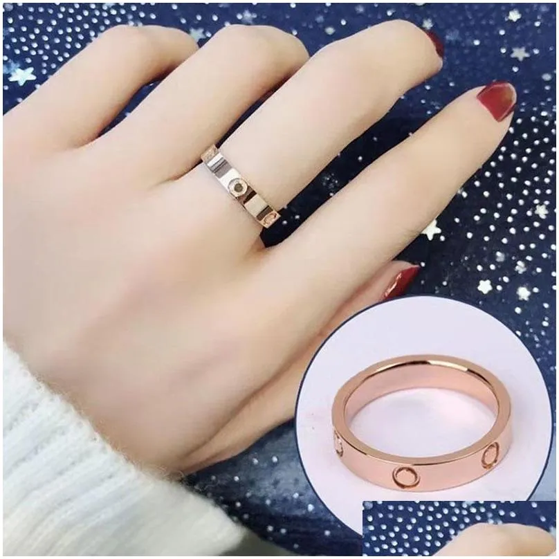 Anelli a fascia Anello per coppia con zirconi Donna 5 mm Acciaio inossidabile lucido Oro rosa Gioielli di moda Regalo di San Valentino per la fidanzata Accesso Dhof0