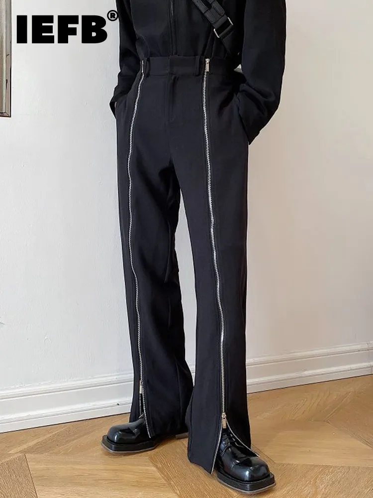 Men's Pants IEFB Korean Zipper Design Trendy Men's Straight Pants Slim Fit Mid-waist Casual Long Pants Chic Black Trousers 9A1152 230320