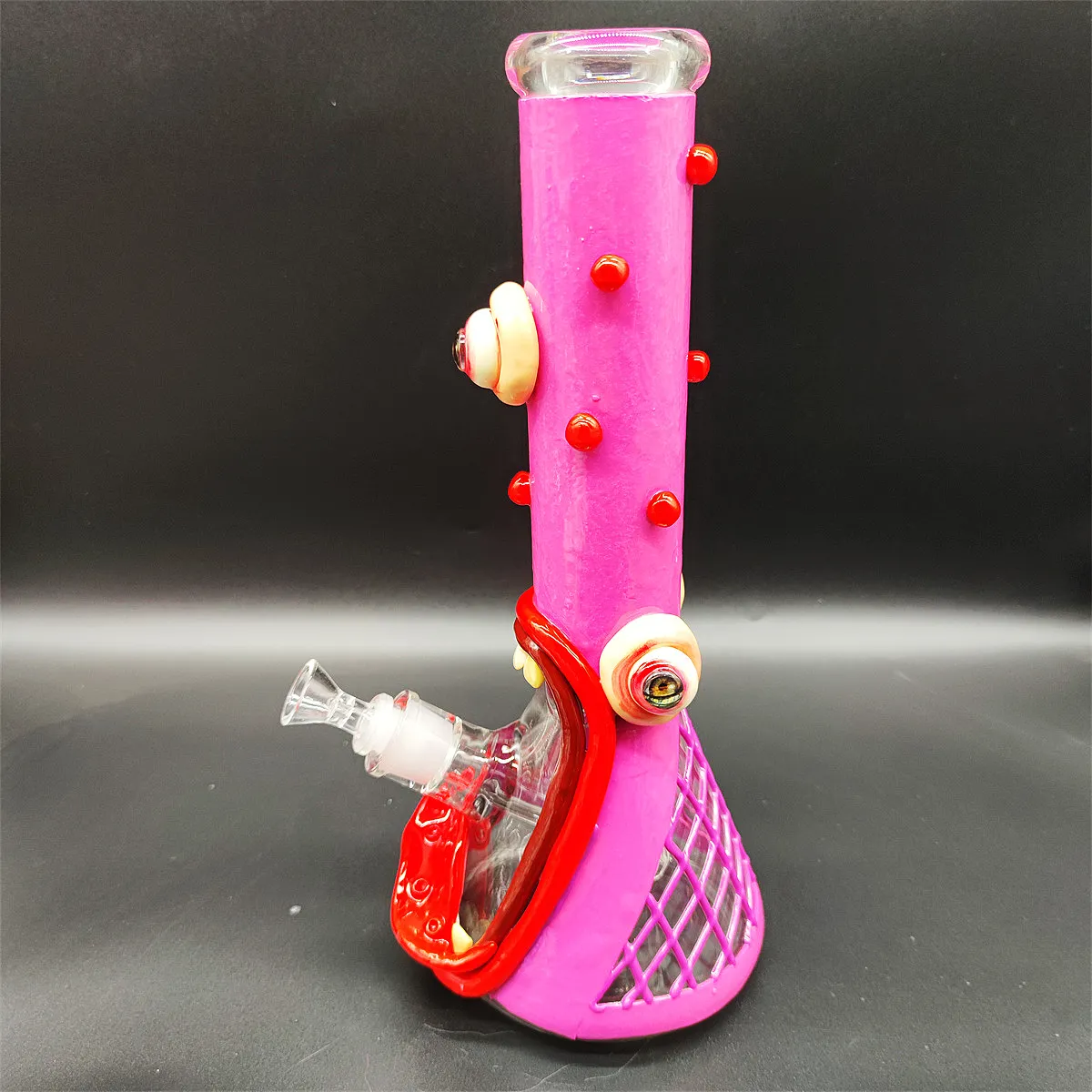 35CM 14 pollici Handy Bong Bong in vetro Pipa ad acqua 3D Mostro rosa 9MM Spessore Puffo rosso Bong in vetro Becher spesso Fumo Bubbler Dab Rig