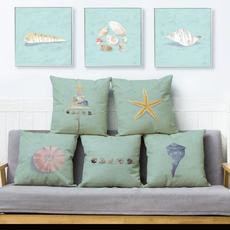 Kussen /decoratieve Noordse stijl Sea Beach zeeweerwarfishconch Shell Square Cover Throw Case Woonkamer voor vriend Pillowcasecushi