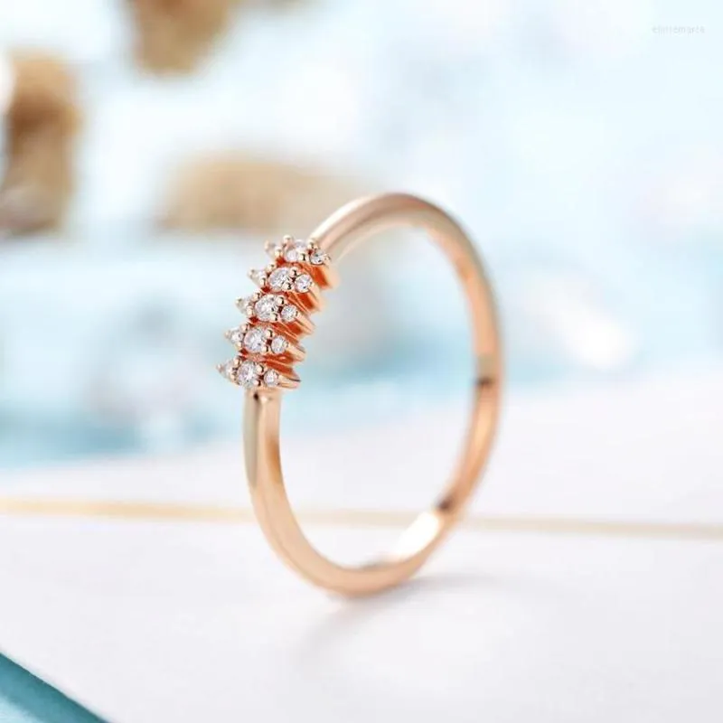 Anelli a grappolo in oro rosa massiccio 14 carati piccola fede nuziale in Moissanite gioielli da sposa impilabili per regalo da donna