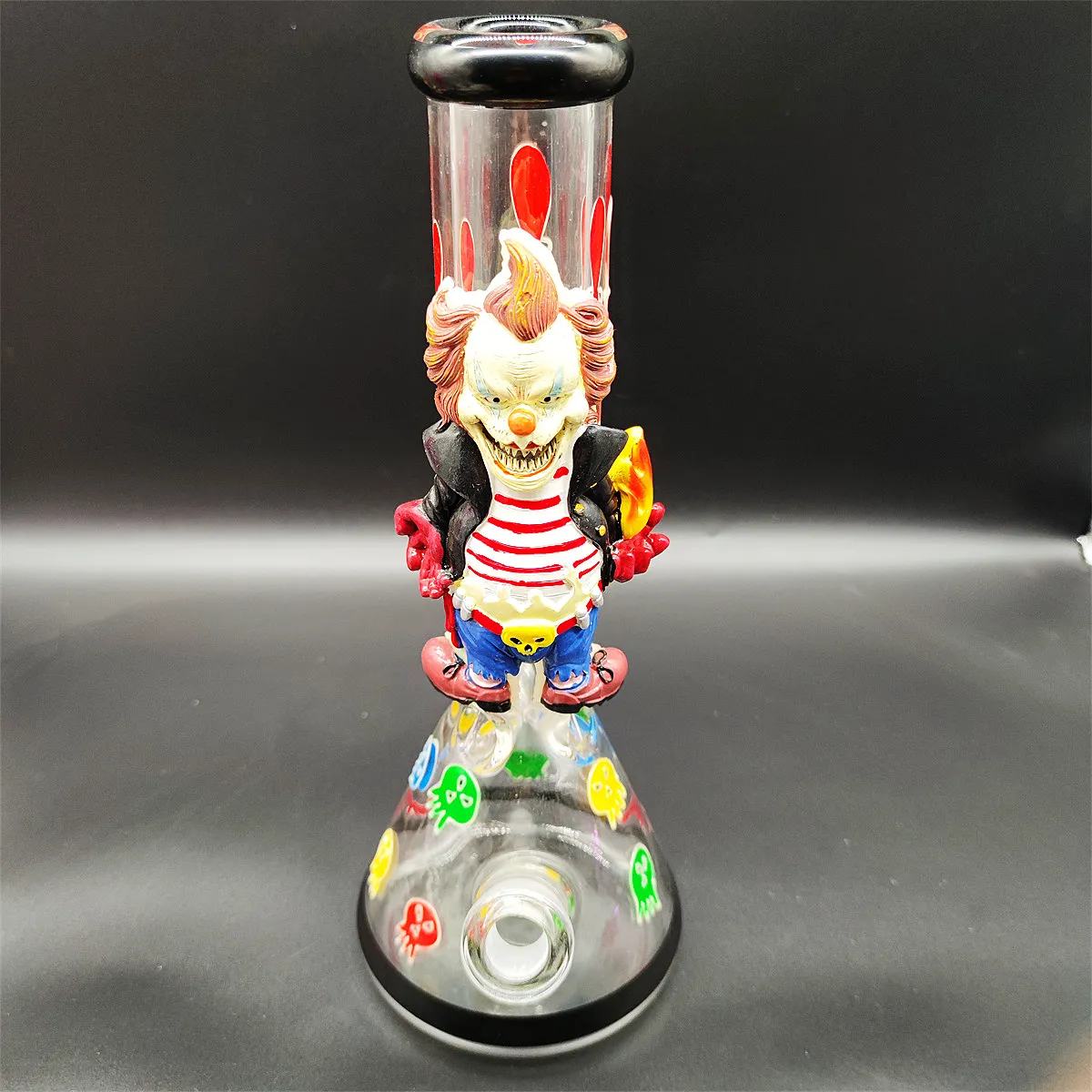 35CM 14 pouces Handy Bong Bong en verre Pipe à eau 3D Fat Clown 9MM d'épaisseur Schtroumpf rouge Bongs en verre Épais bécher Fumer Bubbler Dab Rig