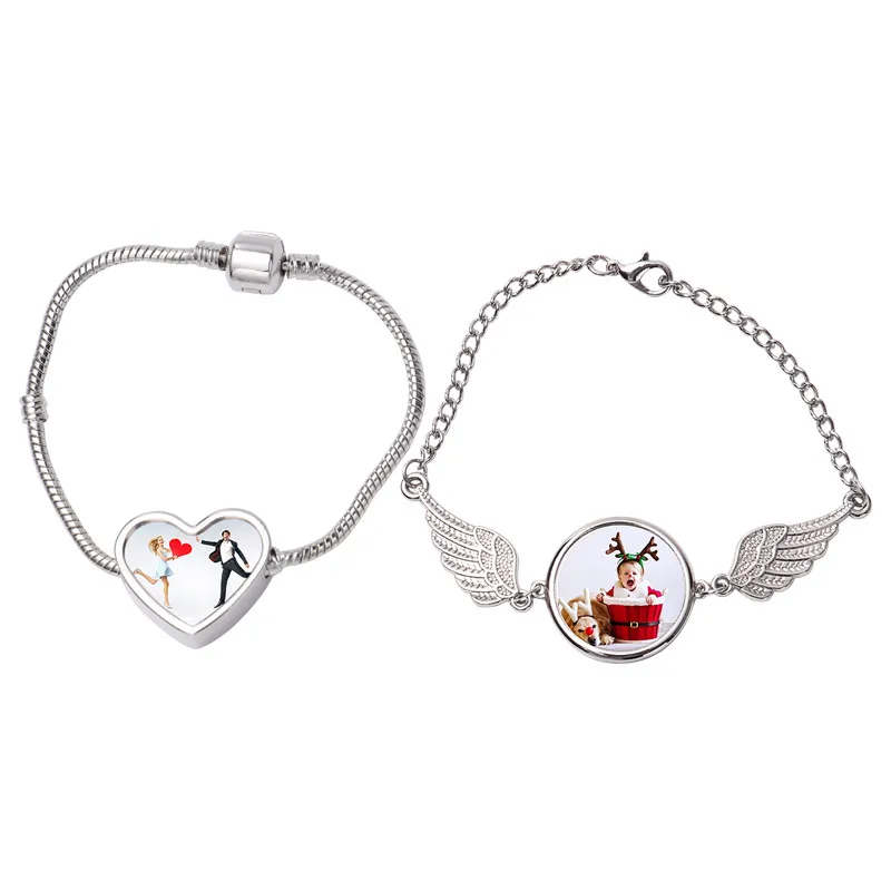 Sublimation pendant Angel Wings Circular heart bracelet heat transfer print blank hand ornament cross-border in stock A0095