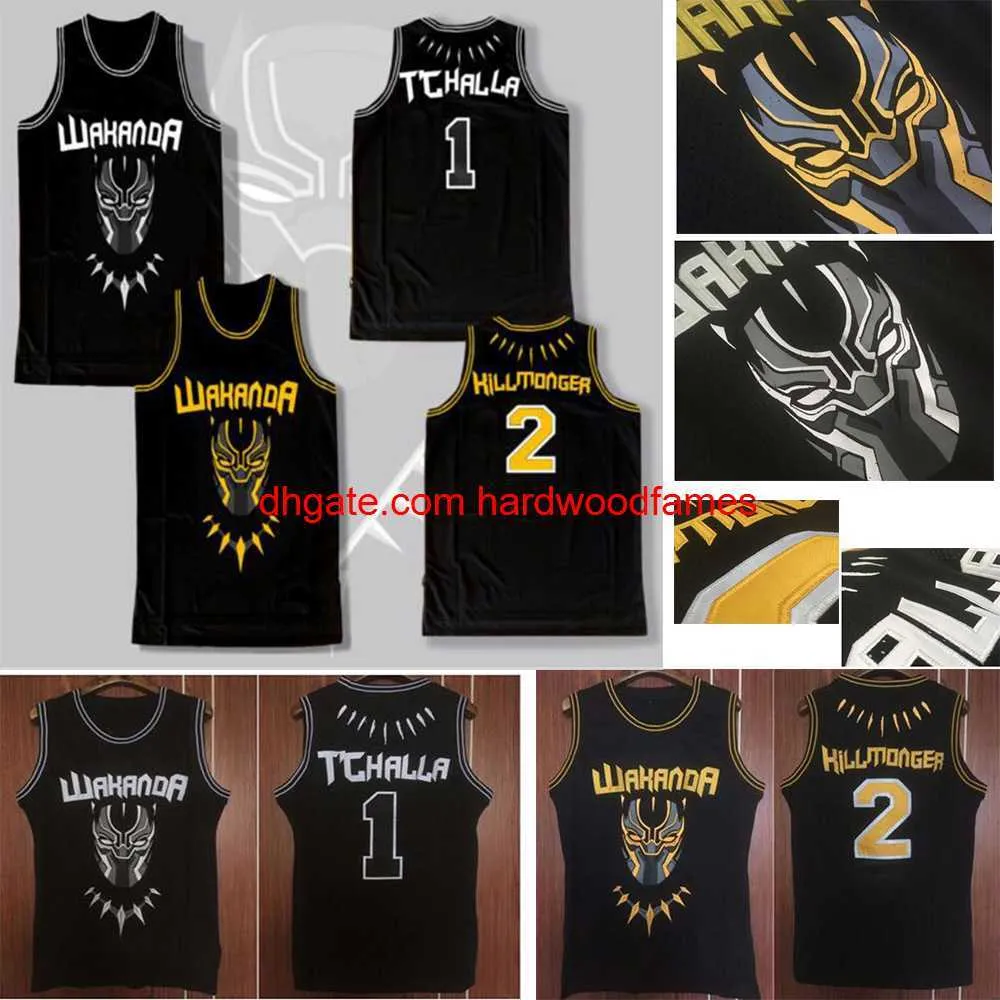 Maglia da basket Fashion Black Panther Movie # 1 Wakanda # 2 T'Challa Killmonger cucita