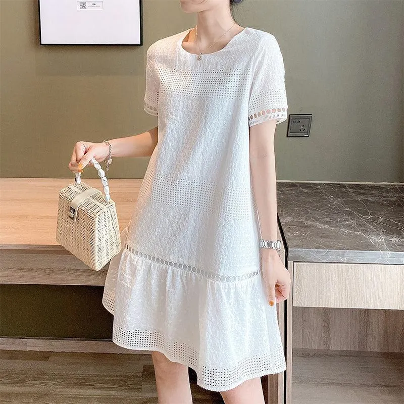 Abiti casual Abito estivo Hollow Pizzo bianco puro Allentato e sottile Pendolarismo Semplice donna coreana Abbigliamento da donna di qualità Casual