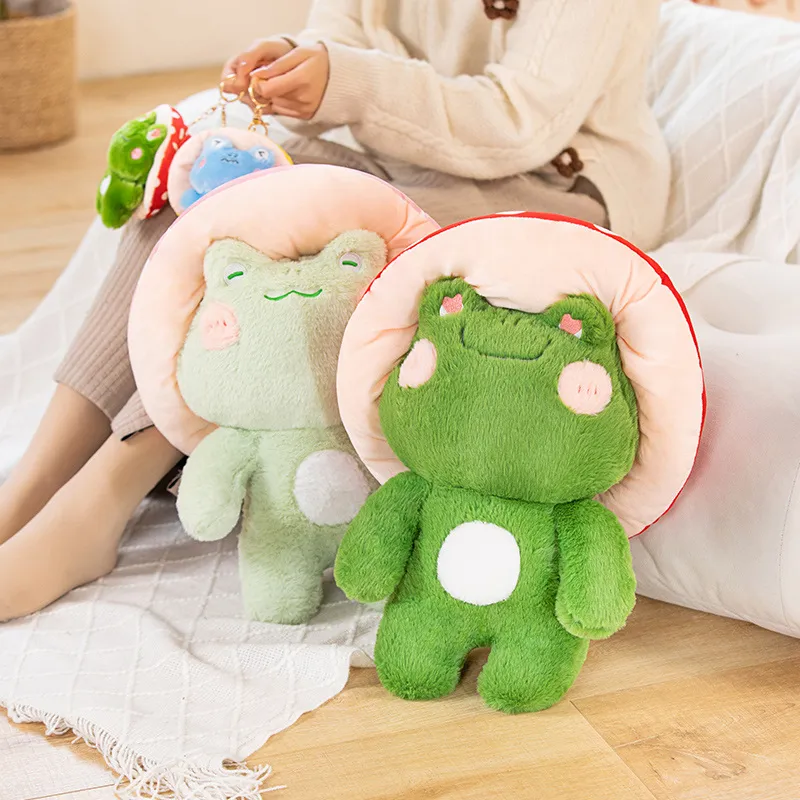 Kawaii Red Mushroom Frog Plushie Toy 35/42CM Soft Stuffed