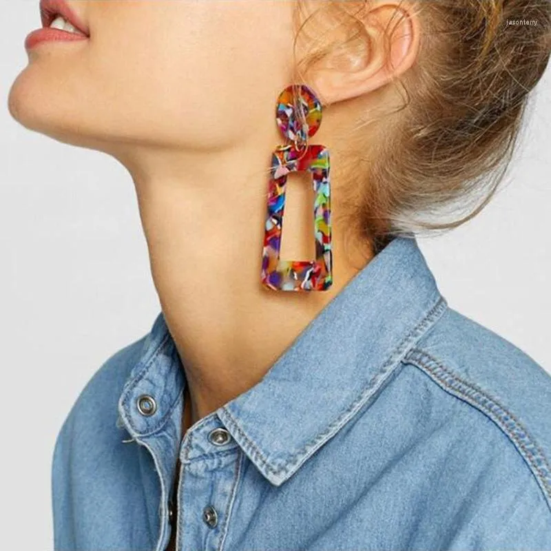 Dangle Earrings Fashionable Acetic Acid Plate Exaggerated Lucite Geometric Long Square Multicolor Ear Jewelry