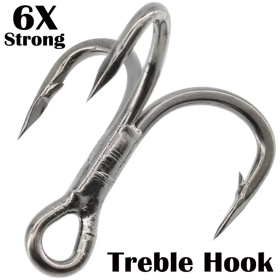 Ganchões de pesca Gancho aguardador de pesca 6x forte aço carbono clássico Classic Round Triple Fish Hooks Ganchos definidos para grandes jogos Bluefish salmão Kingfish 230320