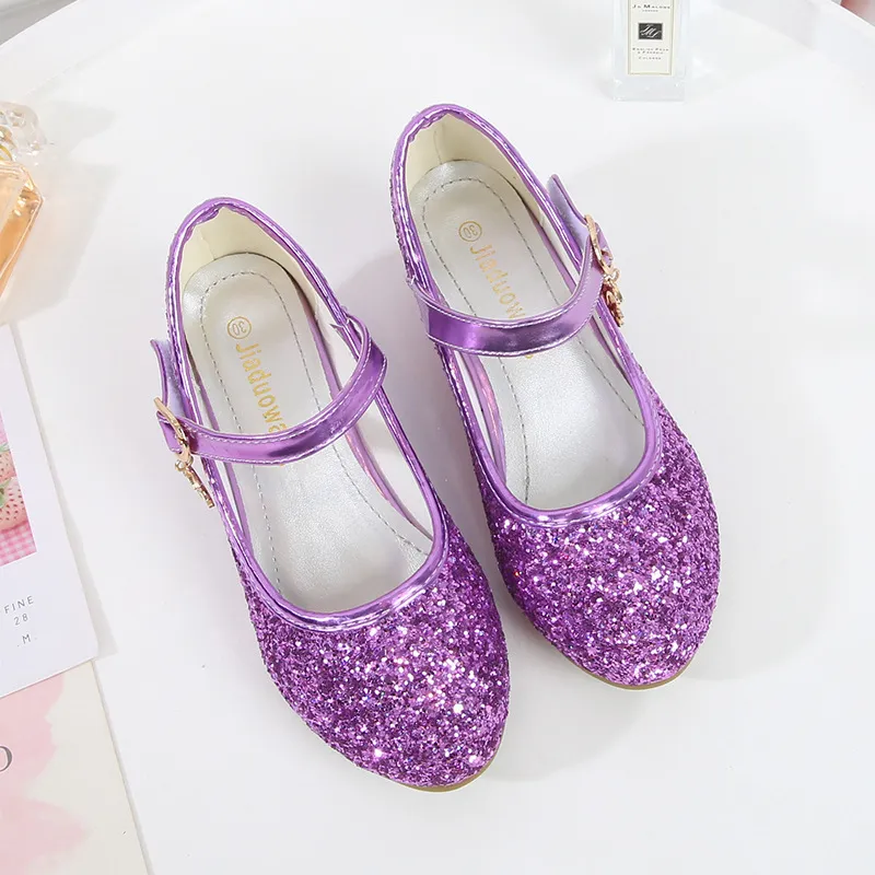 Sneakers ULKNN Girls Purple High Heels For Kids Princess RED Leather Shoe Footwear Childrens Party Wedding Shoes Round Toe 13CM 230317