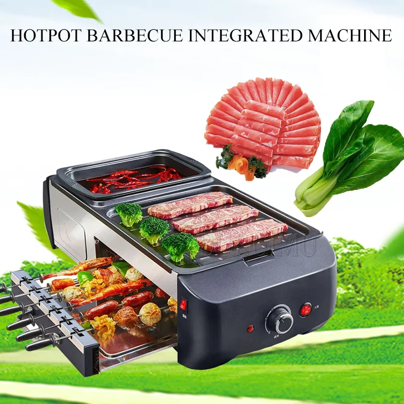 220V removable electric hot pot & grill 2 in 1 multifunctional hotpot  cooker barbecue frying pan for home