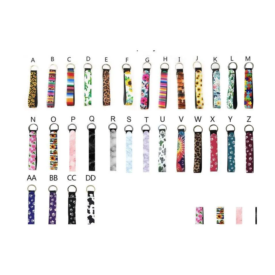 Llaveros Lanyards Neopreno Muñequera Llavero Colourf Impreso Muñeca Llavero Cinturón Tira de girasol Leopardo Cordón Anillo Entrega de gota Fa Dhmqa