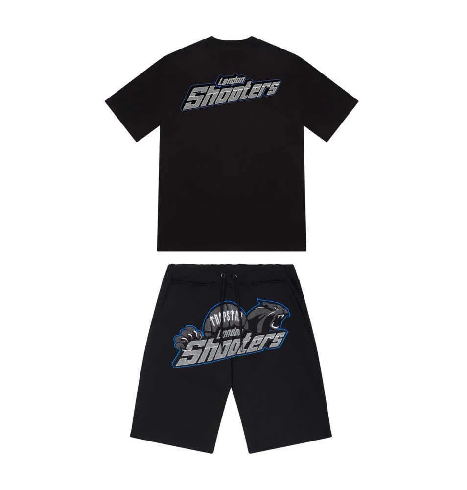 Summer new Trapstar London shooter t-shirt à manches courtes costume chenille décodage saveur de glace noire Motion actuel T-shirt à col rond short 38ess