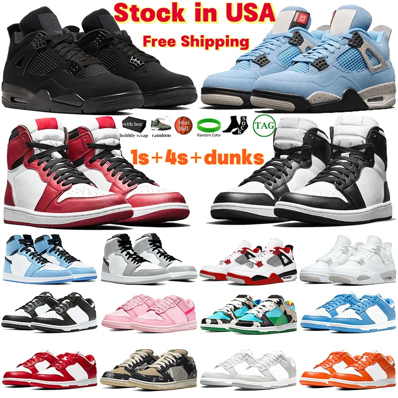 شحن مجاني 1S 4S لكرة السلة أحذية غرقات المحلية المستودعات الرجال السود الأسود أبيض شيكاغو أوند ريد الرعد SB 1S 4S OG Sport Sneakers Designer Mens Shoes Stock في الولايات المتحدة الأمريكية
