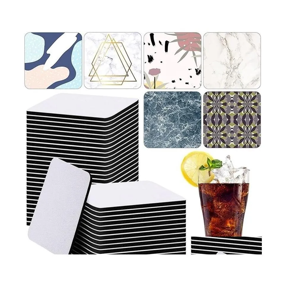 Mats Pads 35 Pieces Square Sublimation Coaster Blank Cup Mat Rubber Coasters For Diy Home Kitchen Decor 220627 Drop Delivery Garde Dhbrp