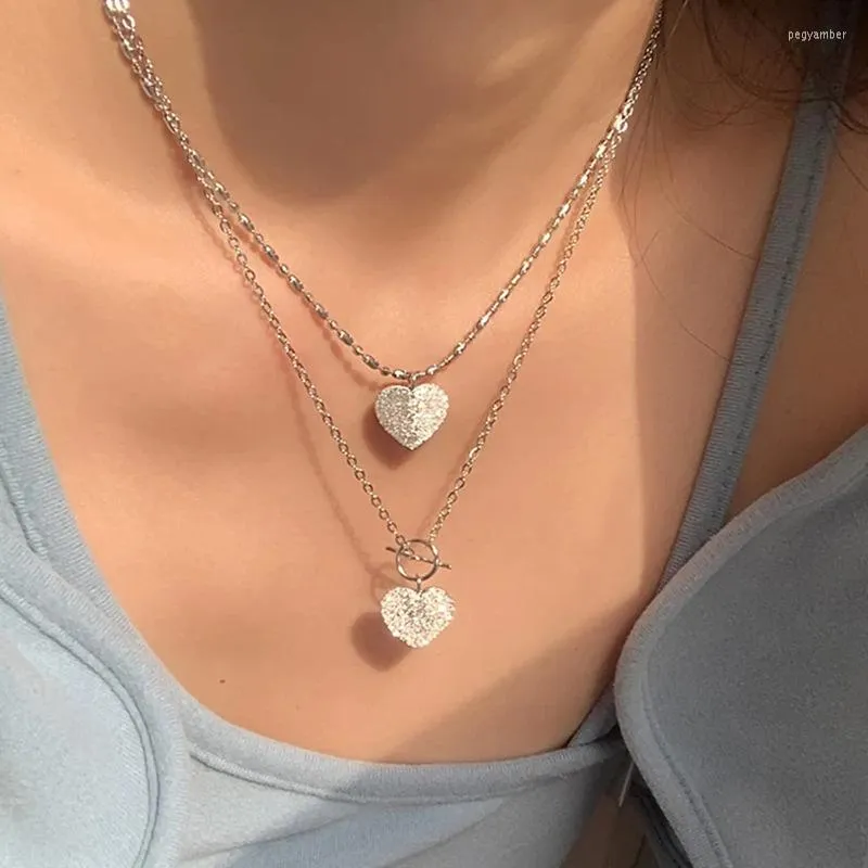 Pendant Necklaces Origin Summer Bling Love Heart Matte Necklace For Women Charming Silver Color Toggle Clasp Metal Jewelry