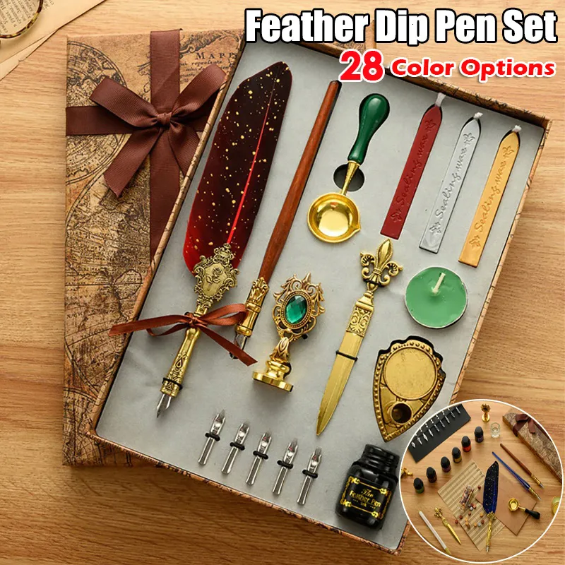 Antique Wax Stamp Feather Pen Ink Set: Vintage Letter Writing Kit With ...