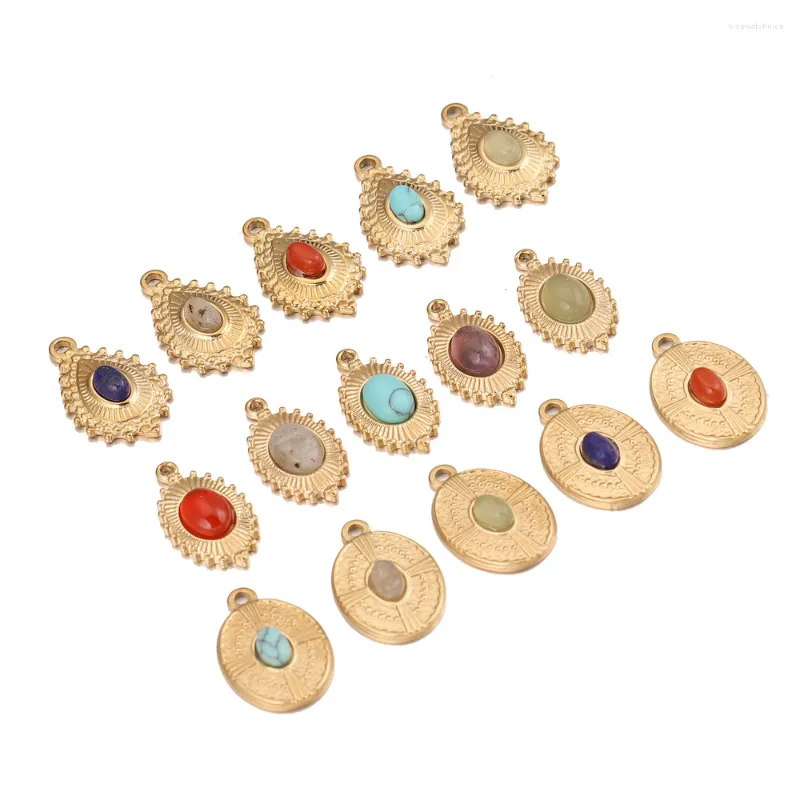 Collane con ciondolo 5 pezzi in acciaio inossidabile placcato oro ciondoli a goccia pendenti in pietra naturale per collana da donna creazione di gioielli risultati forniture