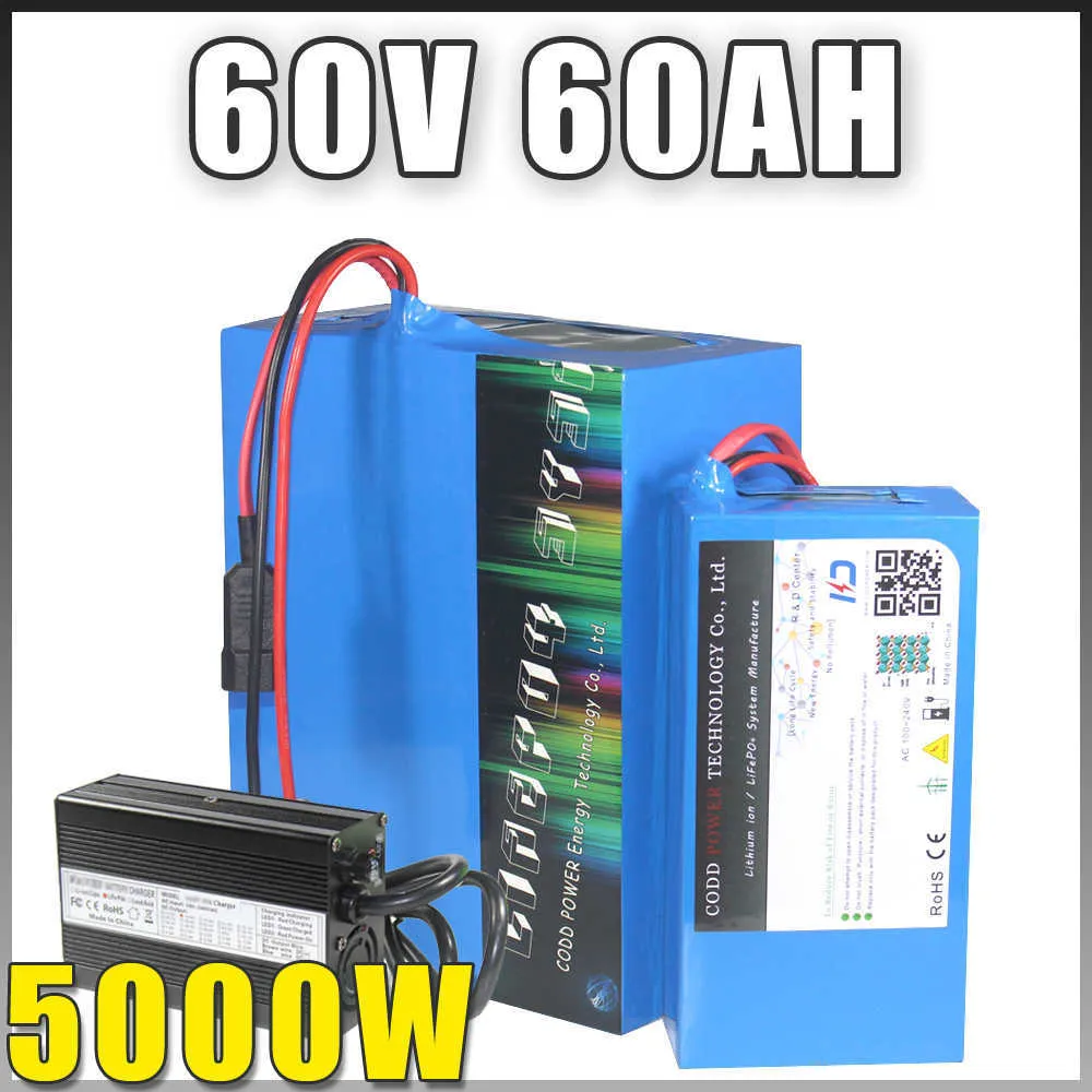 60V 40AH 100AH ​​Elektrische motorfiets Elektrische fiets Scooter Lithium Batterij met 5000W 8000W BMS 5A Lader