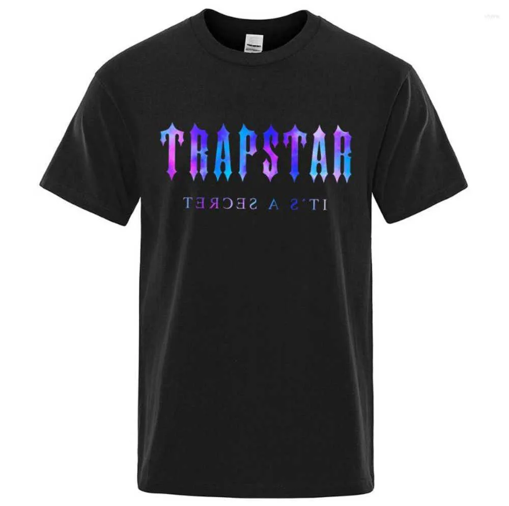 Męskie koszulki Trapstar London Undersea Blue Printed T-shirt Men Summer Oddychanie swobodny krótki rękaw Street Bottoned Sports Fashion 66ess