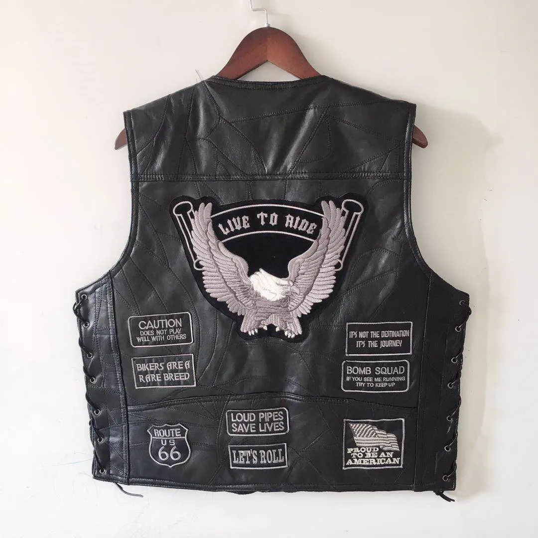 メンズベストバイカーパンクボタンの袖箱バイクジャケットブラックレザーシープスキンフォーシーズンズコート230320