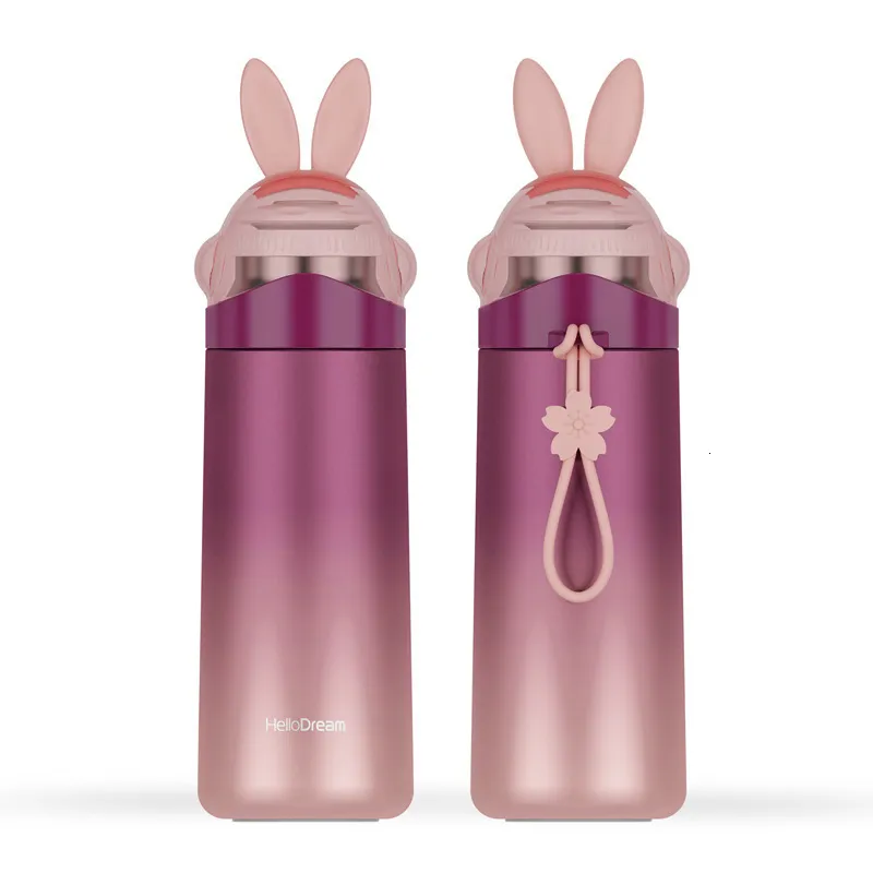 Vattenflaskor Gradient Cartoon Thermos Thermals Milk Coffee Cupstainless Steel Thermos STRAW Water Bottle Gradient Sport Vakuum Kolv 230320