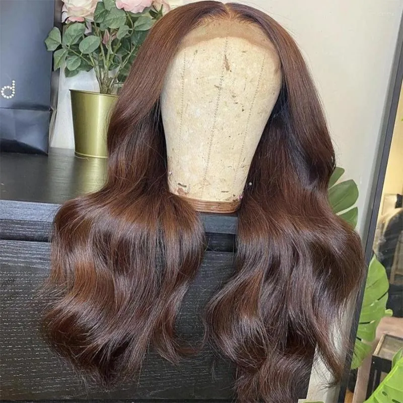 Transparent spets frontal peruk mörkbrunt mänskligt hår peruk peruansk kroppsvåg färgad front för svarta kvinnor180