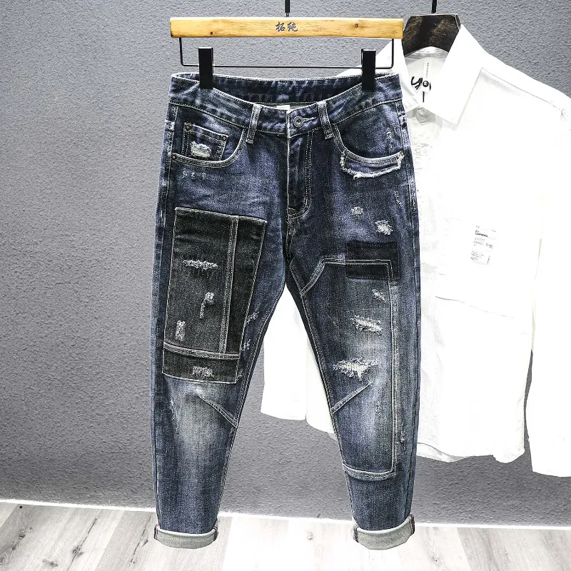 Men's Jeans Vintage Harem Autumn Fashion Patch Dilapidated Pants Male Hip Hop Street Biker Denim Trousers 230320