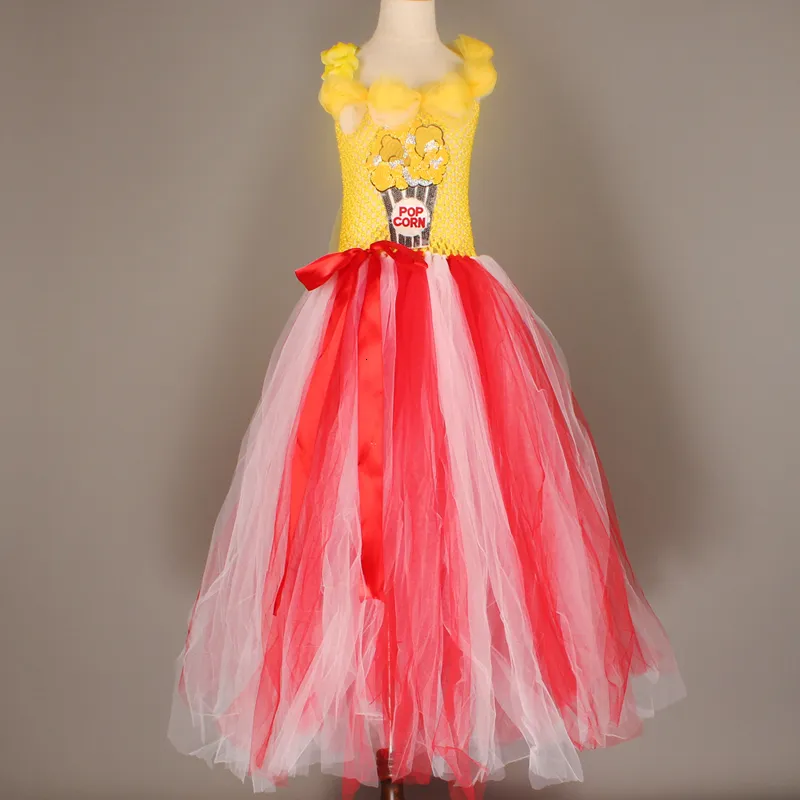 Circus Popcorn Girl Tutu Dress Carnival Birthday Party Wedding Flower Sequin Ball Gown Costume Kids  Corn Food Tulle Dress (13)