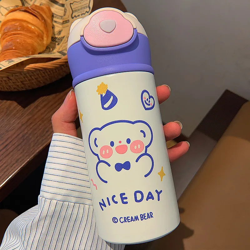 Miniso Bottles 380 ML Kawaii Bear Thermo Bottle For Kids Girl School Women  Stainless Steel Insulated Cup With Straw Cute Thermal Miniso Bottles 230320  From Kong09, $13.02