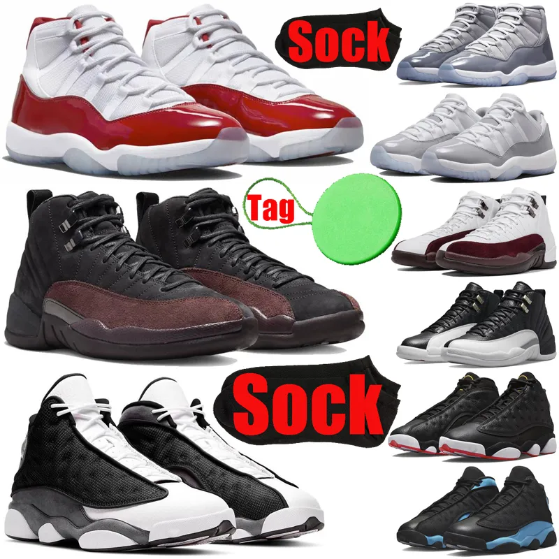 Black Flint 11s 12S 13S Basketballs Shoes For Mens Womens Playoffs 11 Cool Cement Grey 12 Cherry 13 Bred Taxi University Blue A Ma Maniere White Men Trainers Sneakers
