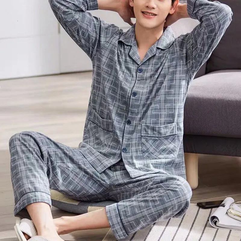 Slaapkleding voor heren Laamei Heren Pyjama's Sets Home Suits Plaid Design Sleepwear voor herfst winter flanel losse woonkleding lange mouwen casual sets 230320