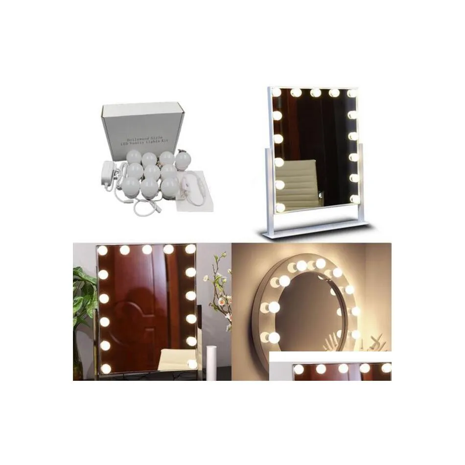 Vanity Lights Dc5V 20W Kit specchio per trucco a led 10Led Light Bbs per Hollywood Style Lampada di illuminazione bianca Interruttore tattile Drop Delivery Indoo Dhwne